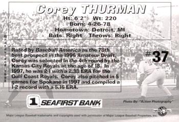 1998 Grandstand Spokane Indians #NNO Corey Thurman Back