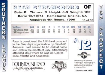 1998 Grandstand Southern League Top Prospects #10 Ryan Stromsborg Back
