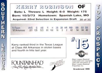 1998 Grandstand Southern League Top Prospects #30 Kerry Robinson Back