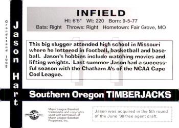 1998 Grandstand Southern Oregon Timberjacks #NNO Jason Hart Back