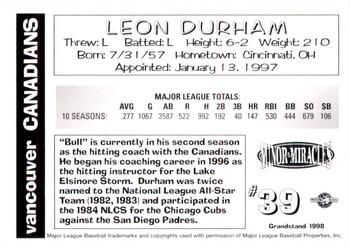 1998 Grandstand Vancouver Canadians #NNO Leon Durham Back