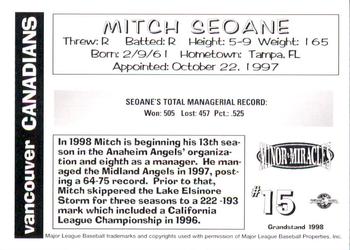 1998 Grandstand Vancouver Canadians #NNO Mitch Seoane Back