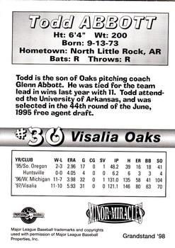 1998 Grandstand Visalia Oaks #NNO Todd Abbott Back