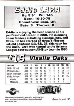 1998 Grandstand Visalia Oaks #NNO Eddie Lara Back