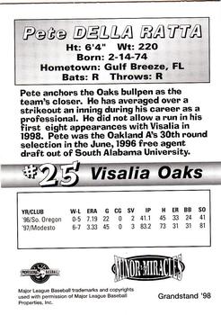 1998 Grandstand Visalia Oaks #NNO Pete Della Ratta Back