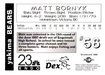 1998 Grandstand Yakima Bears #NNO Matt Bornyk Back