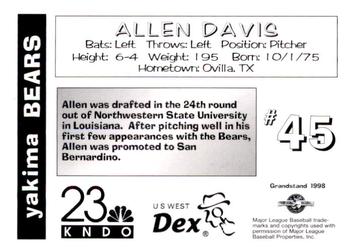 1998 Grandstand Yakima Bears #NNO Allen Davis Back