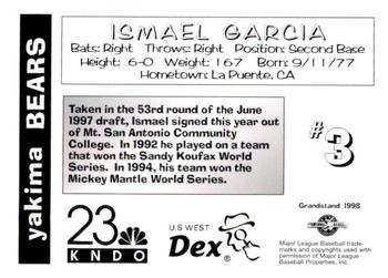 1998 Grandstand Yakima Bears #NNO Ismael Garcia Back