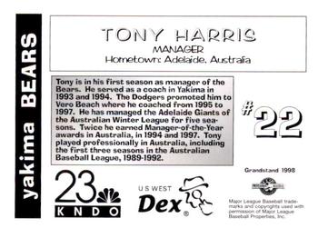 1998 Grandstand Yakima Bears #NNO Tony Harris Back