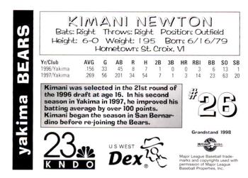1998 Grandstand Yakima Bears #NNO Kimani Newton Back