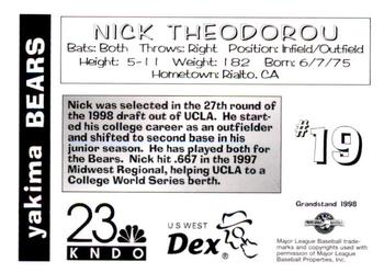 1998 Grandstand Yakima Bears #NNO Nick Theodorou Back
