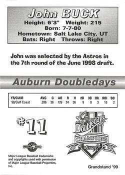 1999 Grandstand Auburn Doubledays #NNO John Buck Back