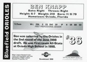1999 Grandstand Bluefield Orioles #NNO Ben Knapp Back