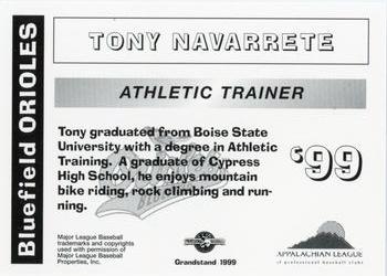 1999 Grandstand Bluefield Orioles #NNO Tony Navarrete Back