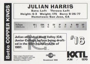 1999 Grandstand Butte Copper Kings #NNO Julian Harris Back