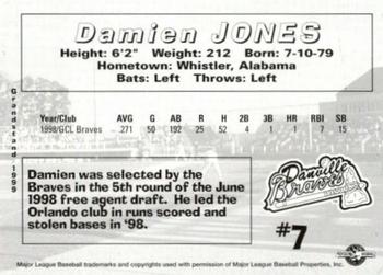 1999 Grandstand Danville Braves #NNO Damien Jones Back