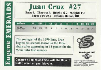 1999 Grandstand Eugene Emeralds #NNO Juan Cruz Back
