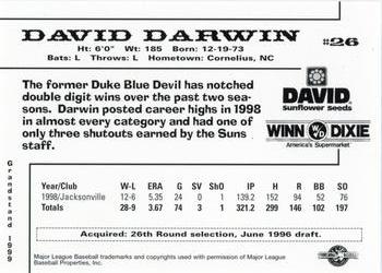 1999 Grandstand Jacksonville Suns #14 David Darwin Back