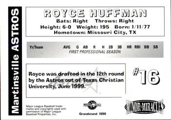 1999 Grandstand Martinsville Astros #NNO Royce Huffman Back