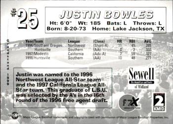 1999 Grandstand Midland RockHounds #NNO Justin Bowles Back