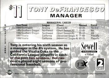 1999 Grandstand Midland RockHounds #NNO Tony DeFrancesco Back