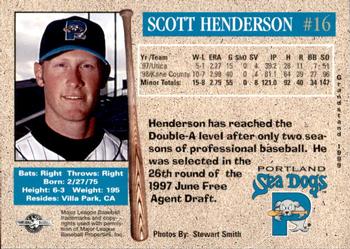 1999 Grandstand Portland Sea Dogs #NNO Scott Henderson Back