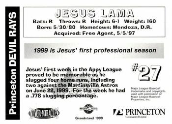 1999 Grandstand Princeton Devil Rays #NNO Jesus Lama Back
