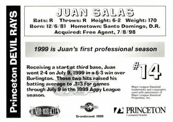 1999 Grandstand Princeton Devil Rays #NNO Juan Salas Back