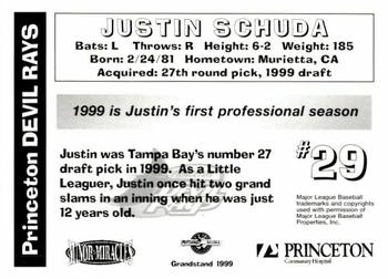 1999 Grandstand Princeton Devil Rays #NNO Justin Schuda Back