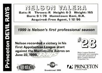 1999 Grandstand Princeton Devil Rays #NNO Nelson Valera Back