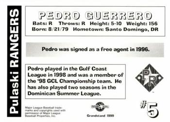1999 Grandstand Pulaski Rangers #NNO Pedro Guerrero Back