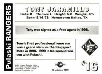 1999 Grandstand Pulaski Rangers #NNO Tony Jaramillo Back