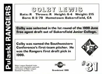 1999 Grandstand Pulaski Rangers #NNO Colby Lewis Back