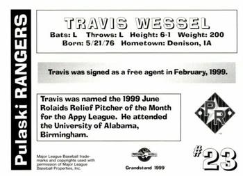 1999 Grandstand Pulaski Rangers #NNO Travis Wessel Back