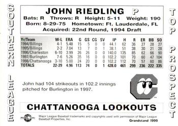 1999 Grandstand Southern League Top Prospects #NNO John Riedling Back