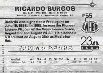 1999 Grandstand Yakima Bears #NNO Ricardo Burgos Back