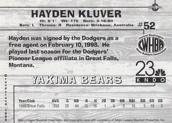 1999 Grandstand Yakima Bears #NNO Hayden Kluver Back