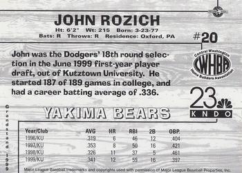 1999 Grandstand Yakima Bears #NNO John Rozich Back