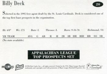 1996 Best Appalachian League Top Prospects #20 Billy Deck Back