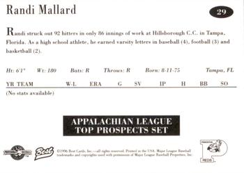 1996 Best Appalachian League Top Prospects #29 Randi Mallard Back