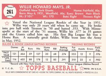 1997 Topps - Willie Mays Commemorative Reprints #2 Willie Mays Back