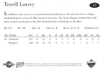 1996 Best Binghamton Mets #17 Terrell Lowery Back