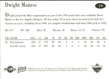 1996 Best Binghamton Mets #19 Dwight Maness Back