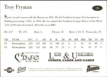 1996 Best Birmingham Barons #3 Troy Fryman Back