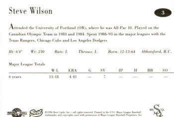 1996 Best Bristol White Sox #3 Steve Wilson Back