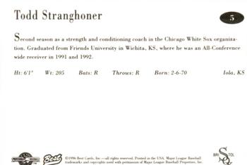 1996 Best Bristol White Sox #5 Todd Stranghoner Back