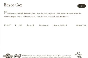 1996 Best Bristol White Sox #7 Boyce Cox Back
