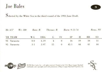 1996 Best Bristol White Sox #9 Joe Bales Back