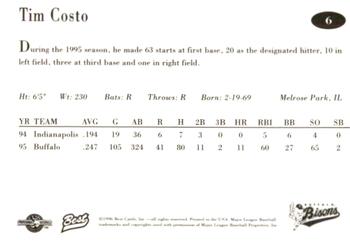 1996 Best Buffalo Bisons #6 Tim Costo Back