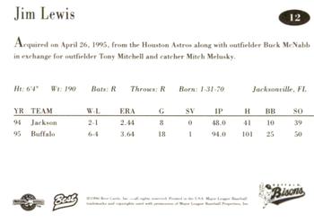 1996 Best Buffalo Bisons #12 Jim Lewis Back